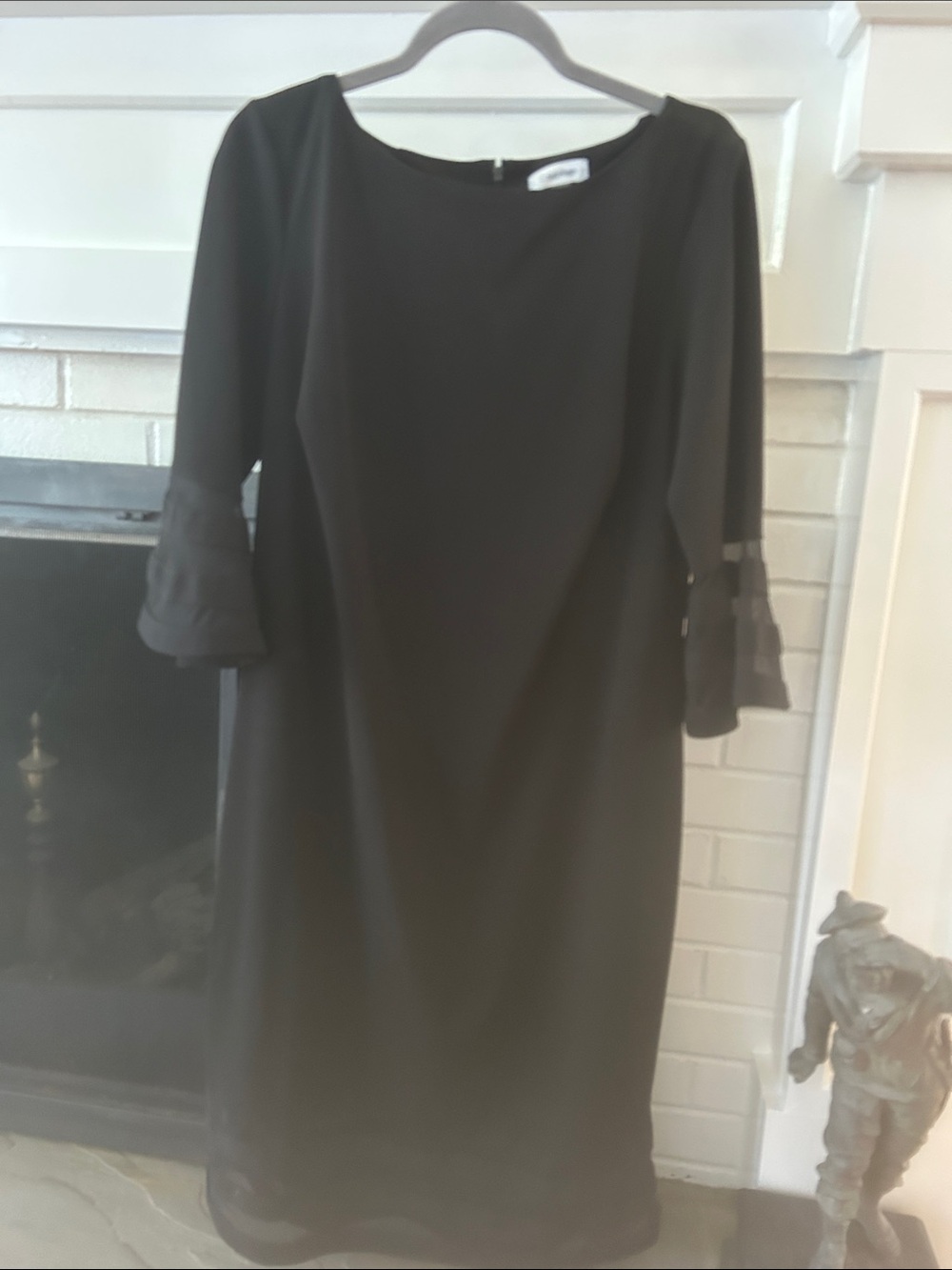 Calvin Klein Black Midi Shift Dress with Ruffle Sleeve Detail